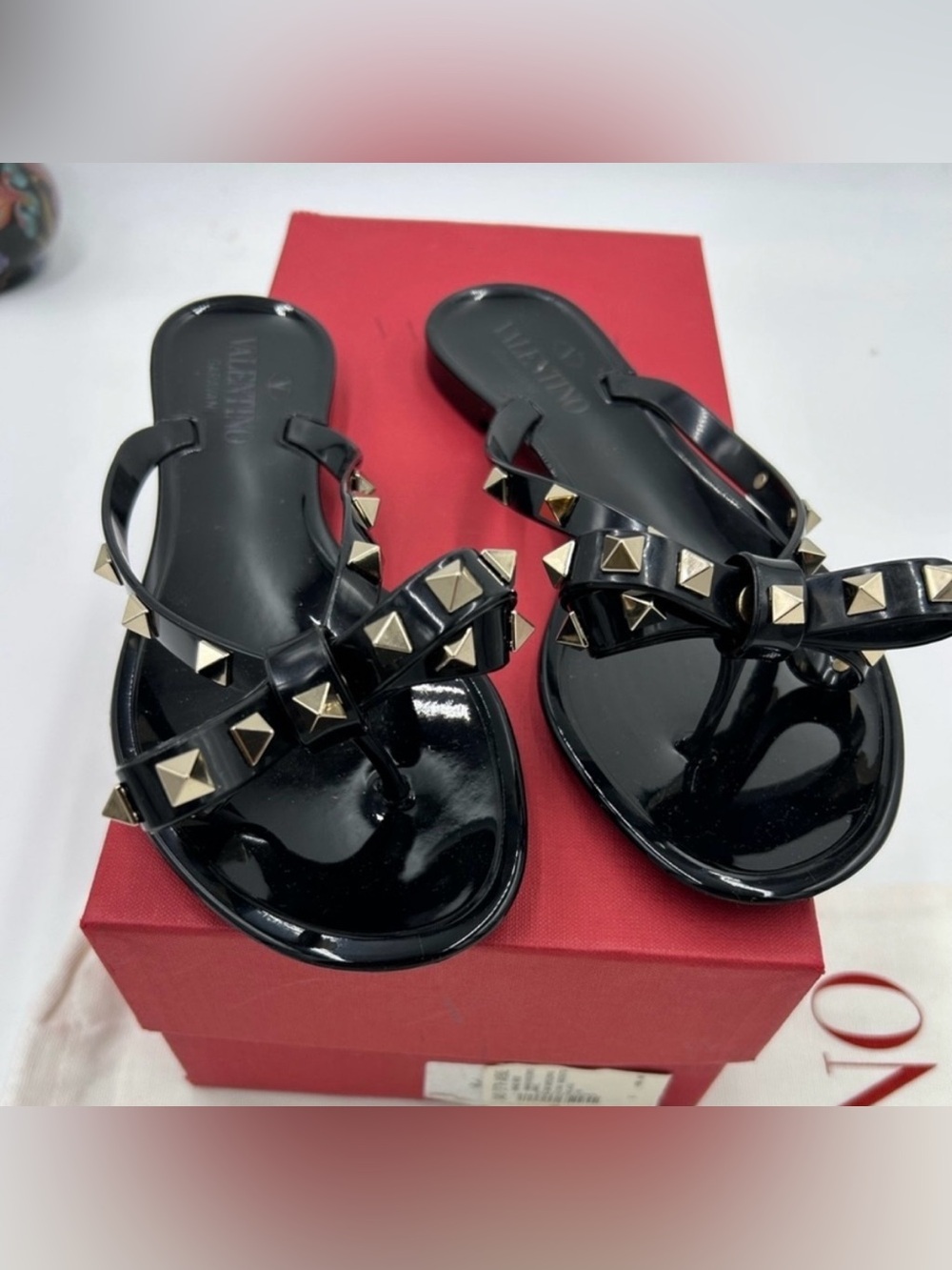 Women’s Valentino, GARAVANI rock, stud, thong sandals with pyramid studs size 36